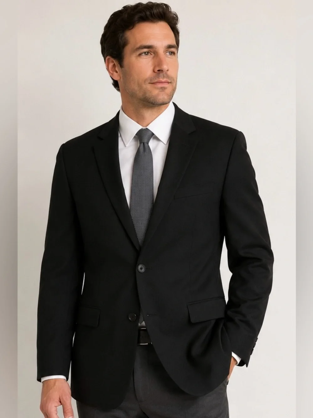 Madison Men’s Black Wool Blend Suit Jacket 42R Classic Two Button Blazer